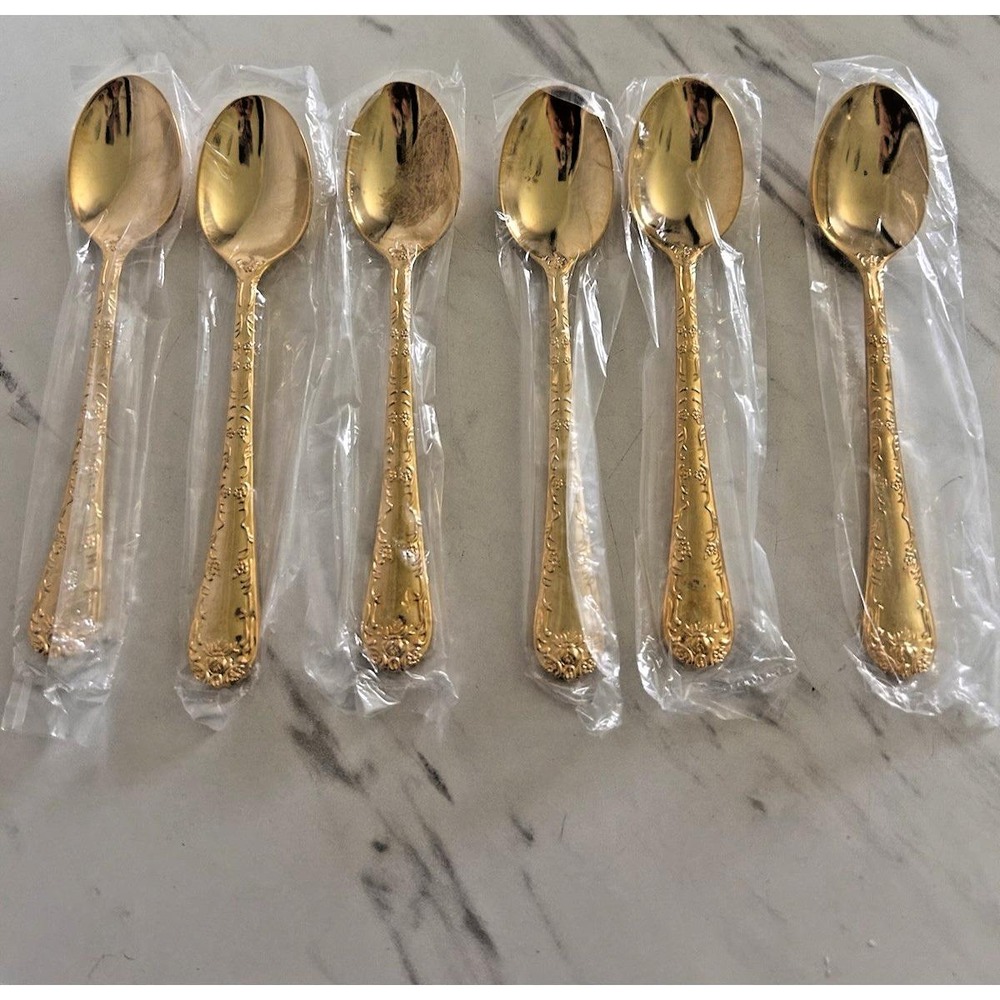 WM Rogers & Son Gold Plated Teaspoons Lot of 6 Enchanted Rose 6" New! FFF